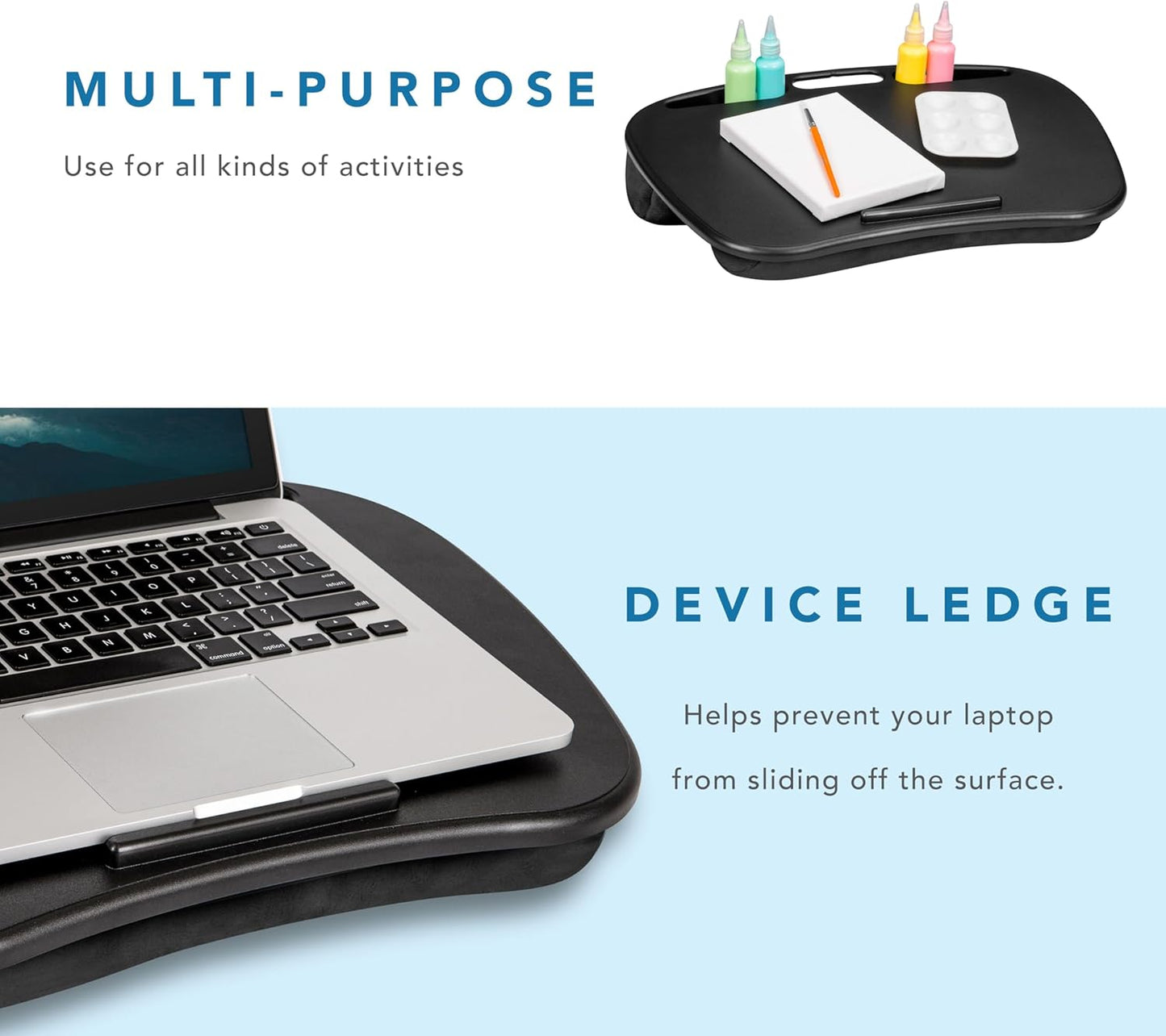 Mydesk Lap Desk with Device Ledge and Phone Holder - Black - Fits up to 15.6 Inch Laptops - Style No. 44448