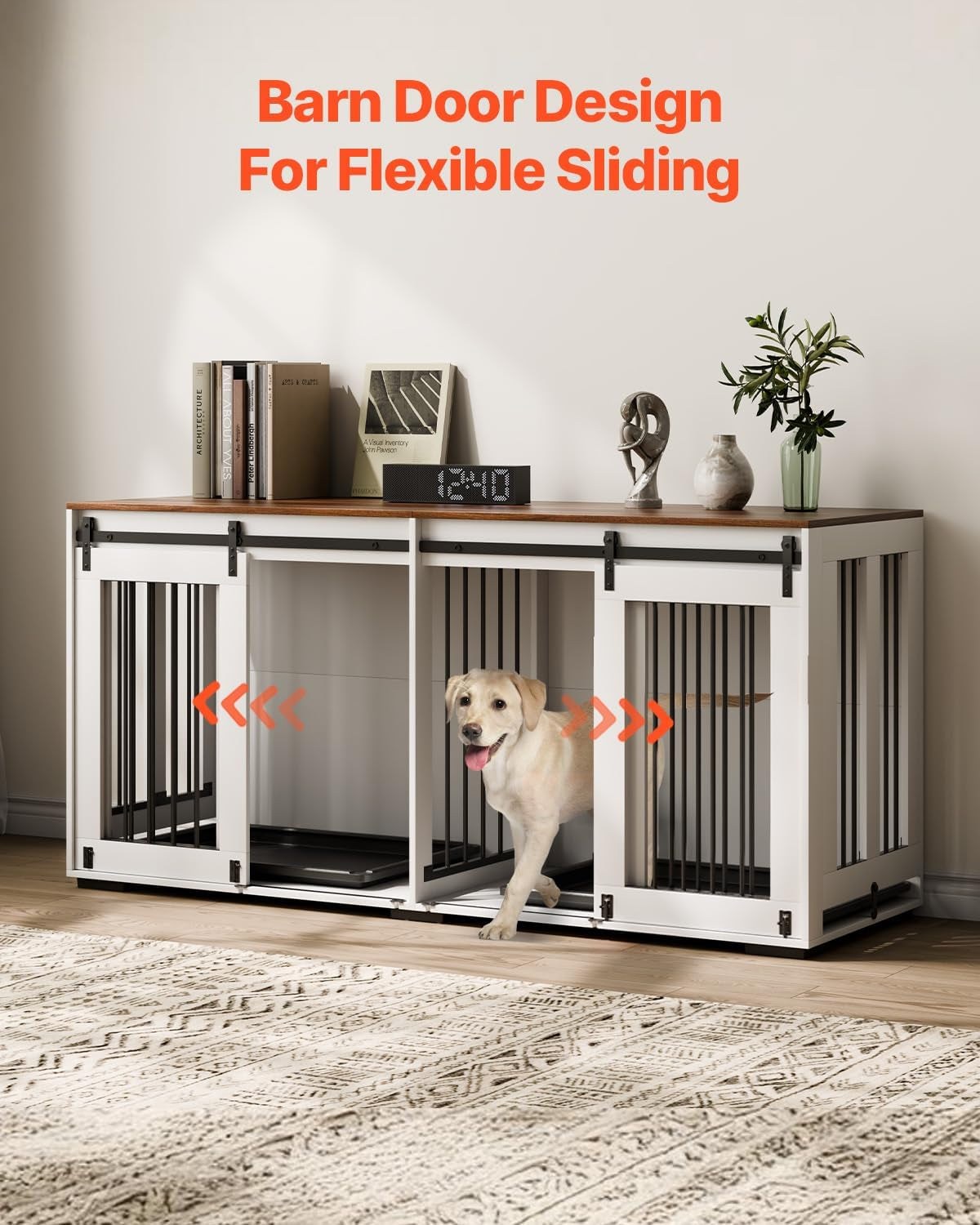 72"Dog Crate Furniture for 2 Dogs,Double Dog Crate Furniture with Double Sliding Doors,Large Dog Crate TV Stand with Removable Tray,Steel Frame Double Dog Crate for Small,Medium,Large Dogs White