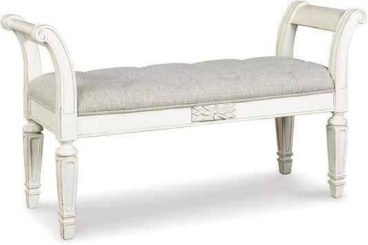 Realyn French Country Upholstered Tufted Accent Bench, Antique White