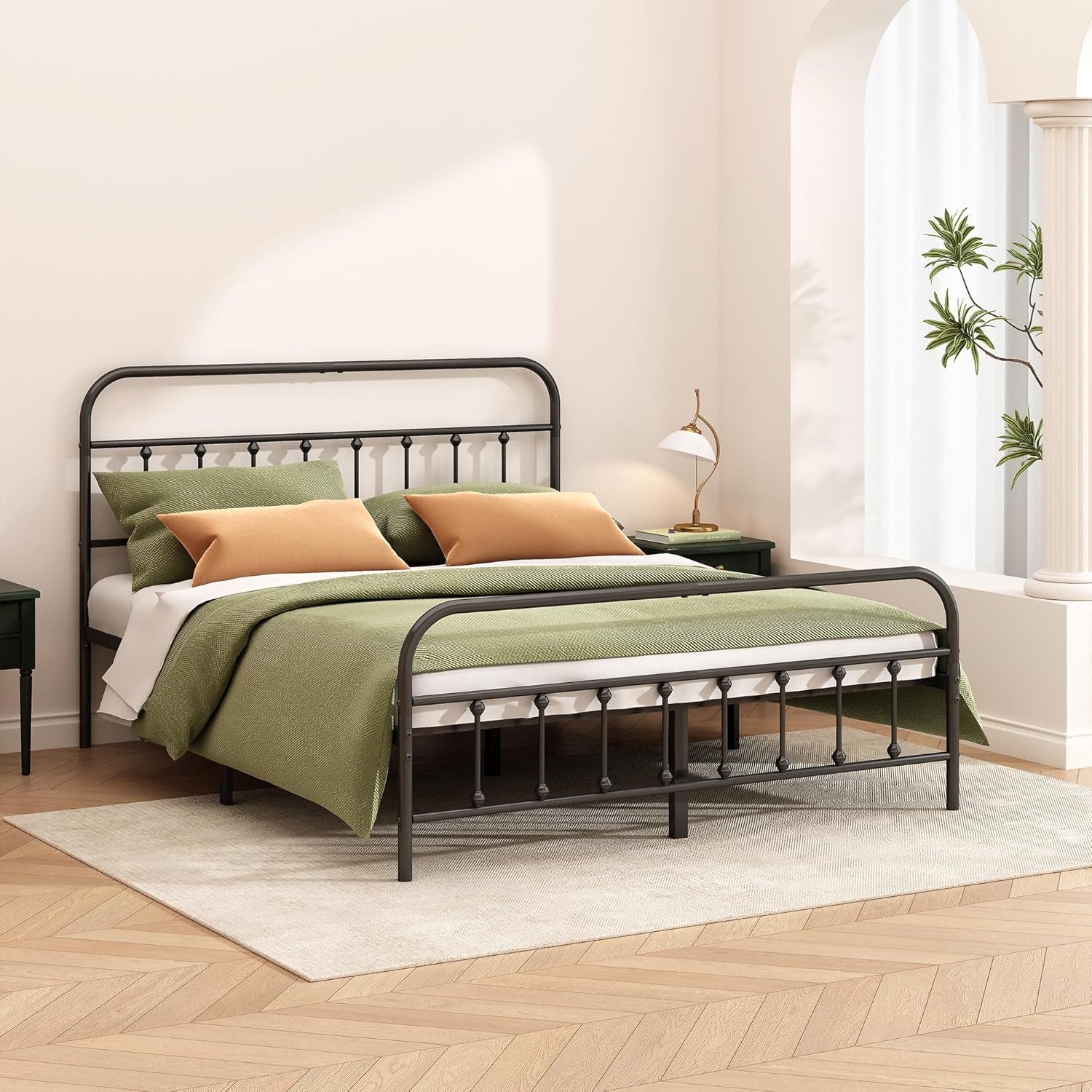 Metal Bed Frame - Structurally Stable Heavy Duty Steel Slat Supported King Bed Frames,No Box Spring Needed for Easy Removal and Transport.