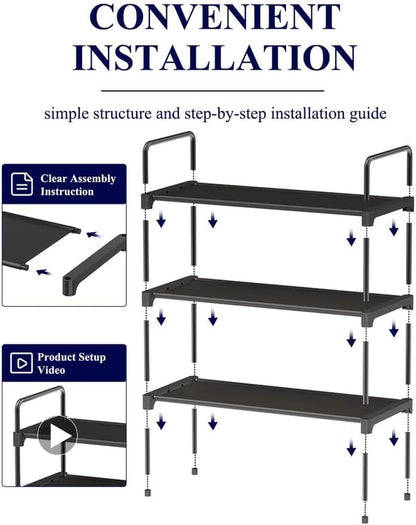 Shoe Rack for Closet, Sturdy Shoe Storage for Entryway, Space-Saving Shoe Rack Small and Shoe Shelf, 27.6" Wide, Black