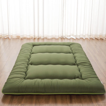 Japanese Floor Mattress, Futon Mattress with Portable Storage Bag and Washable Cover, Roll up Thick Tatami Mat Suitable for Camping, Guest Room, Green, Twin