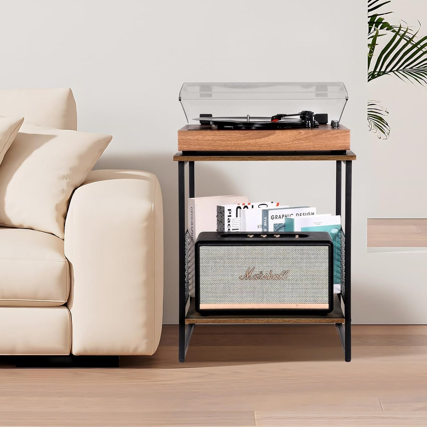 Square End Table, Side Table, Couch Side Table with 2 Tier Storage, Great for Printer Stand, Mini Fridge Stand, Ideal for Living Room, Bedroom, Office