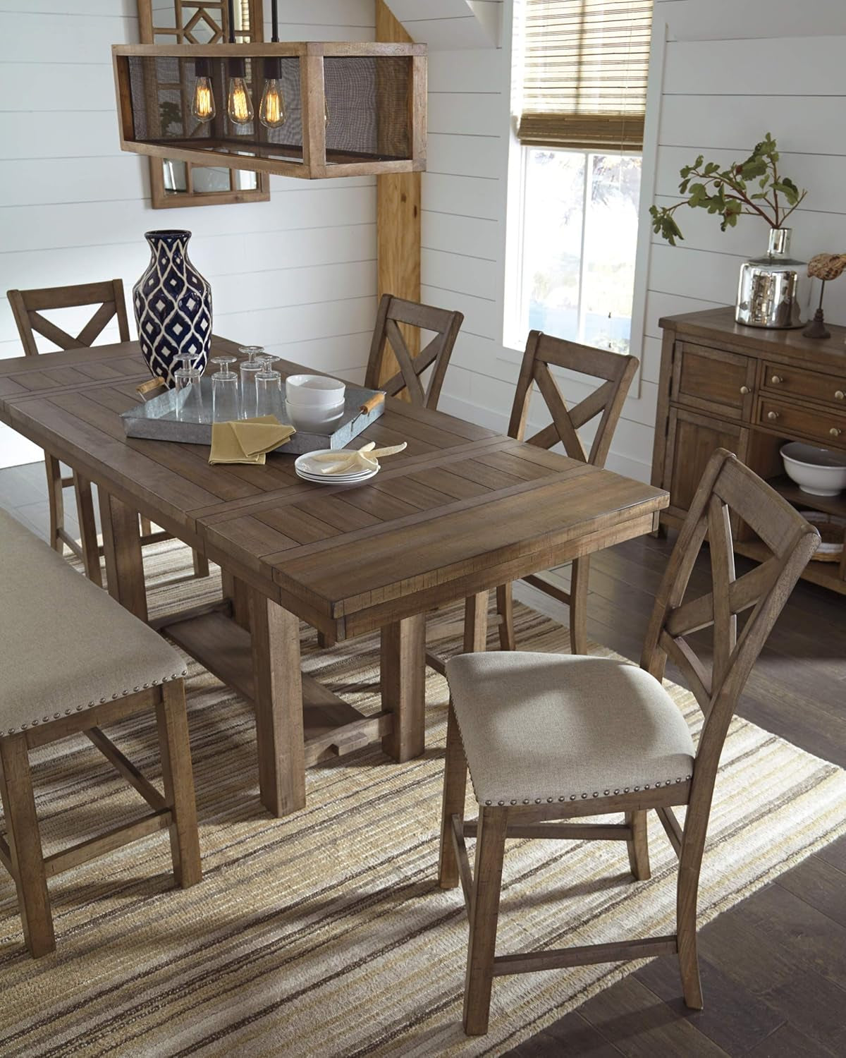Moriville Rustic Farmhouse 24.5" Upholstered Barstool, 2 Count, Beige & Brown