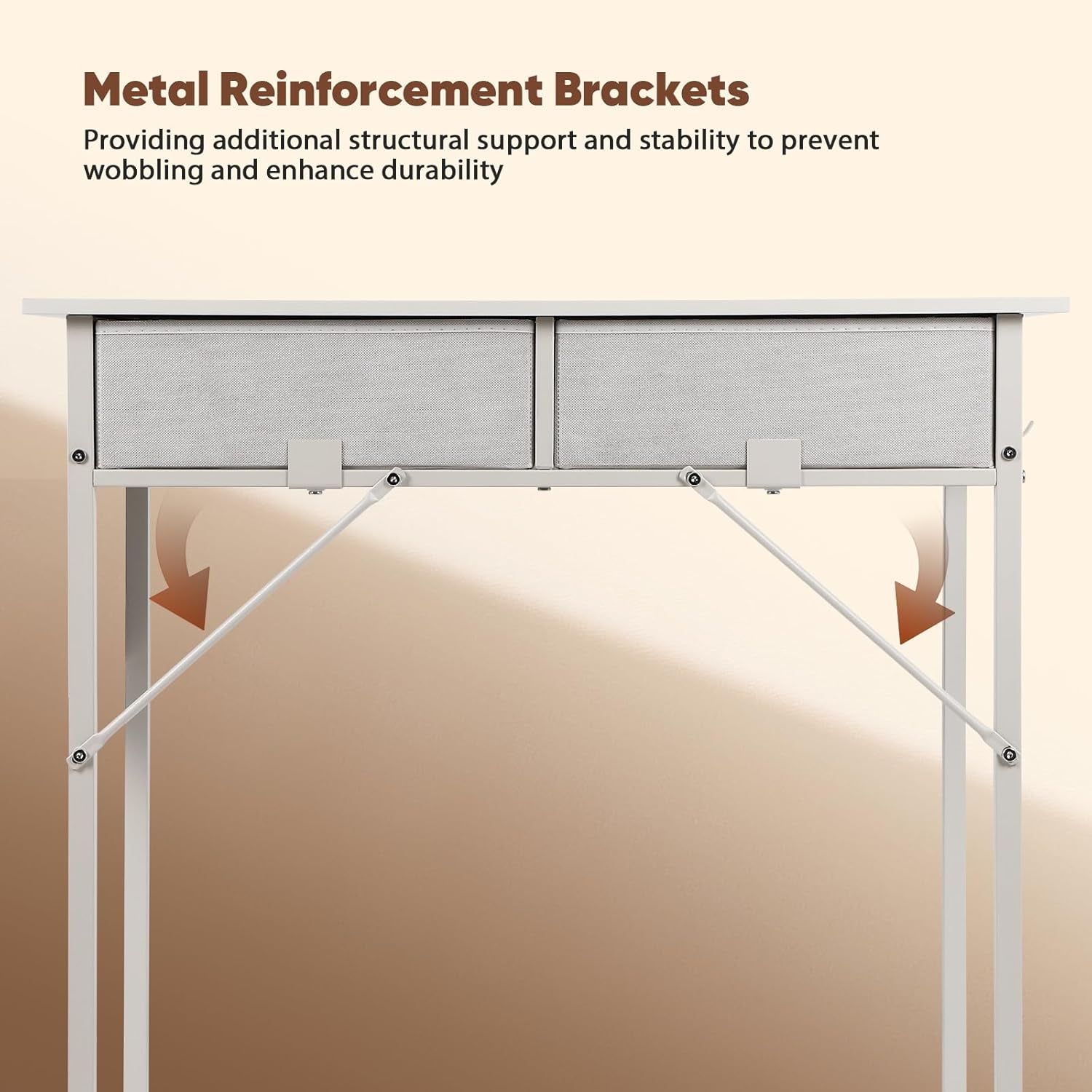 Small Computer Desk with Fabric Drawers for Small Space, 31.5 Inch Home Office Desk with Storage Bag & Metal Hanger, Sturdy Writing Desk for Students, Easy Assembly Modern Design Desk, White