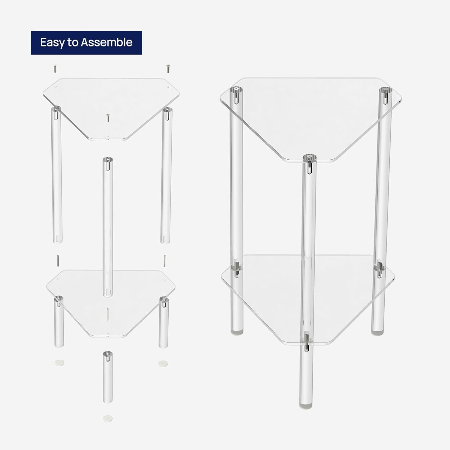 Clear Acrylic Triangle End Table, Corner Side Table for Small Spaces, Small Accent Table for Living Room, Bedroom and Balcony, Easy Assembly