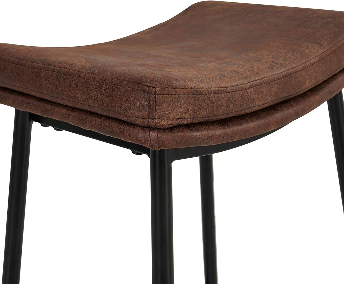 Arlo Modern Backless Upholstered Kitchen Counter Bar Stool with Double-Layered Saddle Seat and Black Metal Base, Brown/Matte Black, Set of 2
