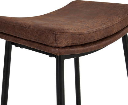 Arlo Modern Backless Upholstered Kitchen Counter Bar Stool with Double-Layered Saddle Seat and Black Metal Base, Brown/Matte Black, Set of 2