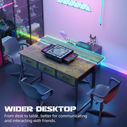 Computer Desk with Drawers, 40 Inch Computer Desk with Power Outlet & LED Light, Gaming Desk with Adjustable Monitor Stand & Pegboard, Modern PC Study Writing Table for Bedroom, Rustic Brown