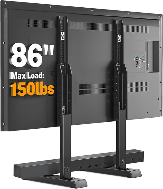 Universal TV Stand, Large TV Legs for 37-86 Inch Flat Curved Tvs with Cable Management, 6 Height Adjustment Table Top TV Mount Stand up to 150Lbs, Black