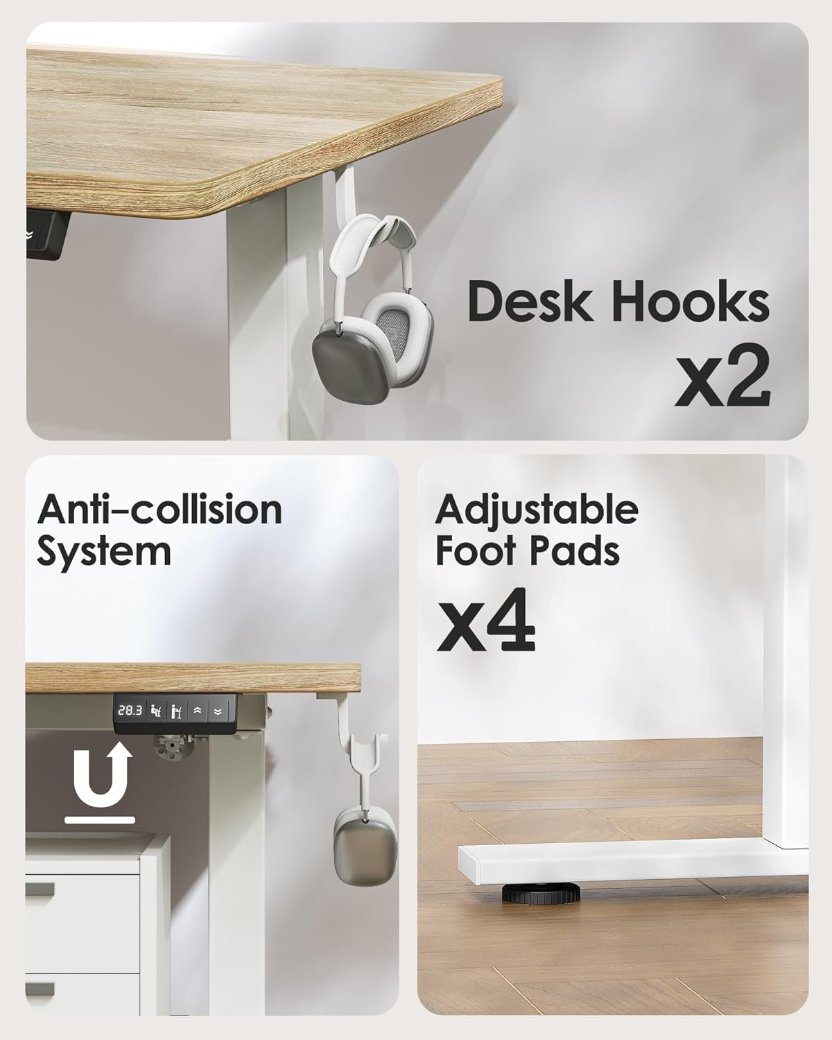 Electric Height Adjustable Standing Desk 47.2×23.6 Inch, Sit Stand Desk with Splice Board, Memory Controller, White Frame & Maple Top Computer Workstation for Home Office