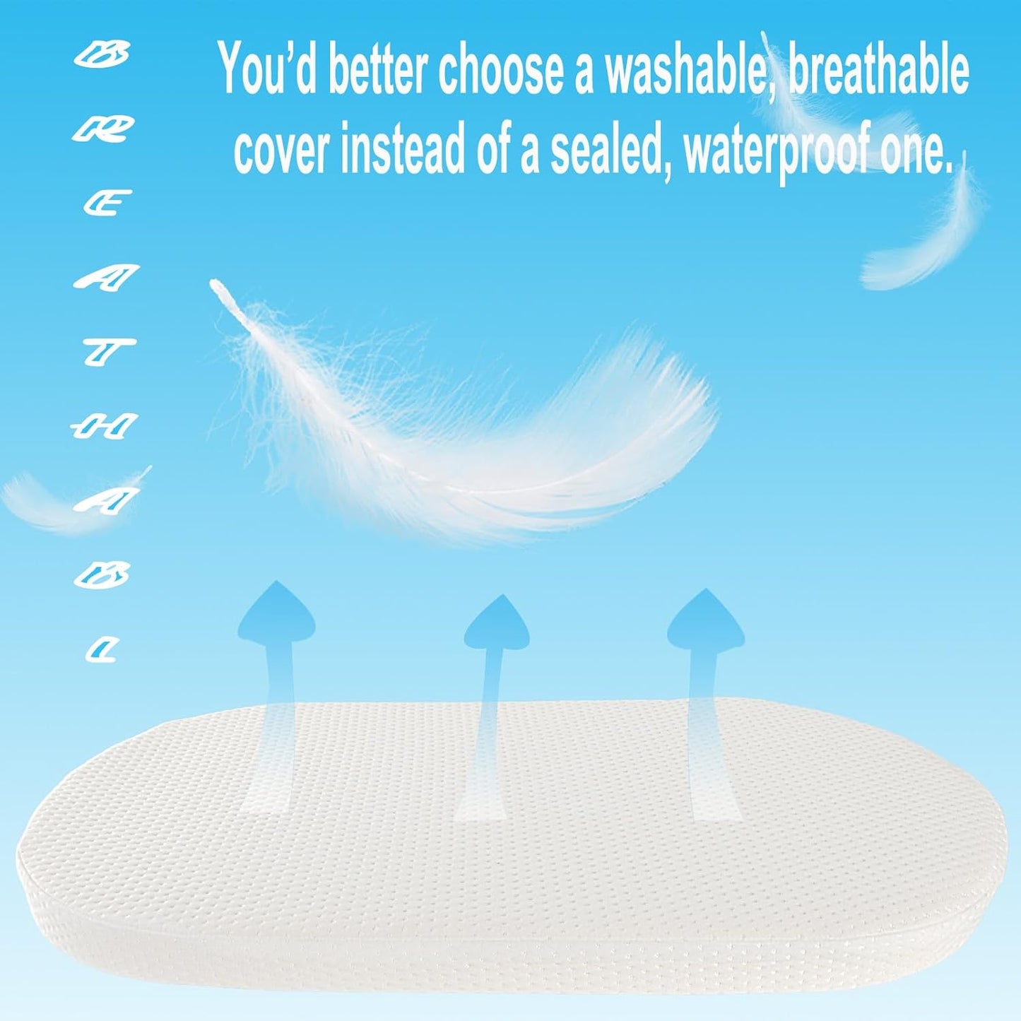 Baby Bassinet Mattress, 100% Breathable Cover, Water-Resistant Lining, Oval 30"X15"X2" Fit for Safety 1St/ Delta Children Slumber/Baby Delight Go with Me Slumber Rockin and Moses Basket