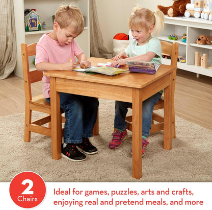 Solid Wood Kids Table and Chairs (2), Premium Quality Wooden Toddler Table and Chair Set for Kids Playroom Furniture & Montessori Classroom Furniture for Boys & Girls Ages 3+