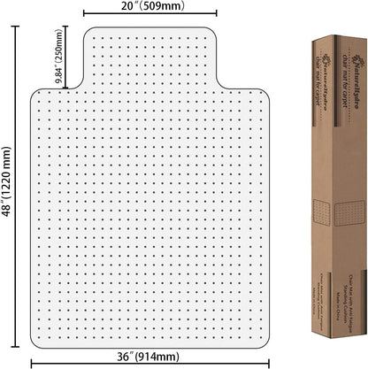 Chair Mat for Carpet - 48" X 36" Clear Plastic Floor Mat for Low Pile Carpet, Easy Glide Rolling Computer Desk Mats for Carpeted Floors, BPA and Phthalates Free (With Lip)