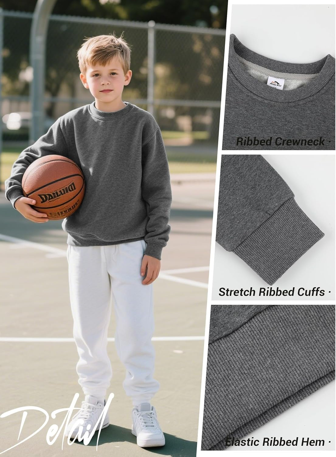 3 Pack Boys Sweatshirts Fleece Cotton Boys Long Sleeve Shirts Crewneck Kids Sweatshirts Soft Pullover Tops for Kids