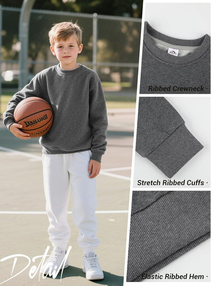 3 Pack Boys Sweatshirts Fleece Cotton Boys Long Sleeve Shirts Crewneck Kids Sweatshirts Soft Pullover Tops for Kids