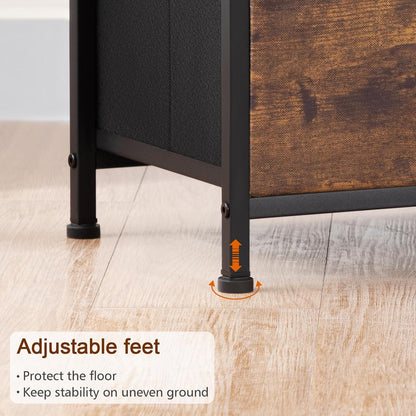 Night Stand Set 2, Nightstand with Charging Station, End Tables with Storage Shelf for Small Spaces, Bedside Table Side Tables with 2 Fabric Drawers for Bedroom, Rustic Brown, HETS020PBR