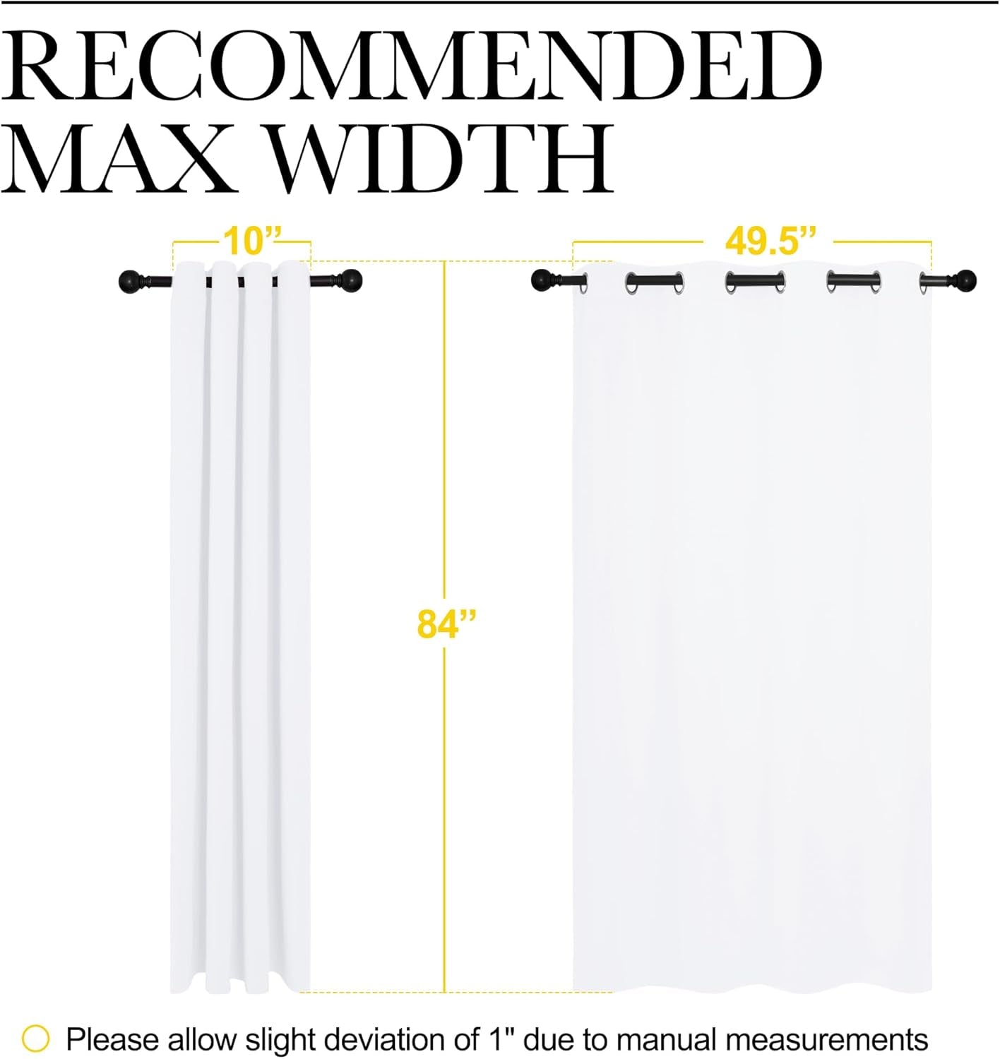 100% Blackout Window Curtain Panels, Cold and Full Light Blocking Drapes with Black Liner for Nursery, 84 Inches Drop Thermal Insulated Draperies (White, 2 Pieces, 52 Wide Each Panel)