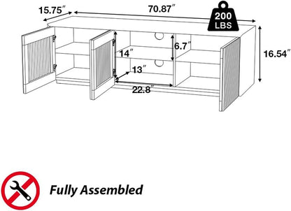 Full Assembled Mid Century Modern TV Stand, Wood Slatted Media Console for 65 Inch TV, Entertainment Center with Storage for Living Room, Low Cabinet with Removable Shelves
