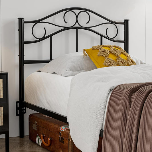 Metal Twin Size Headboard Only, Adjustable Height, Sturdy Steel Curved Twin/Twin XL Headboard for Bedroom, Farmhouse Scrollwork Design, Easy Assembly, Attach Frame, Black