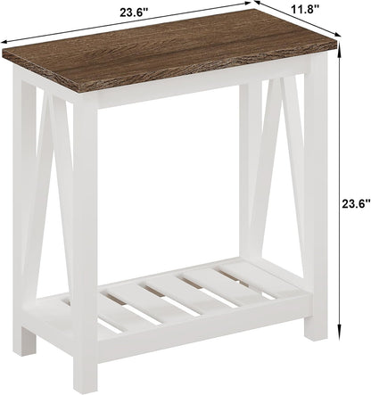 Farmhouse End Table, Narrow Side Table, Slim End Table with Storage Shelf for Small Spaces, Rustic Nightstand, for Living Room, Bedroom White