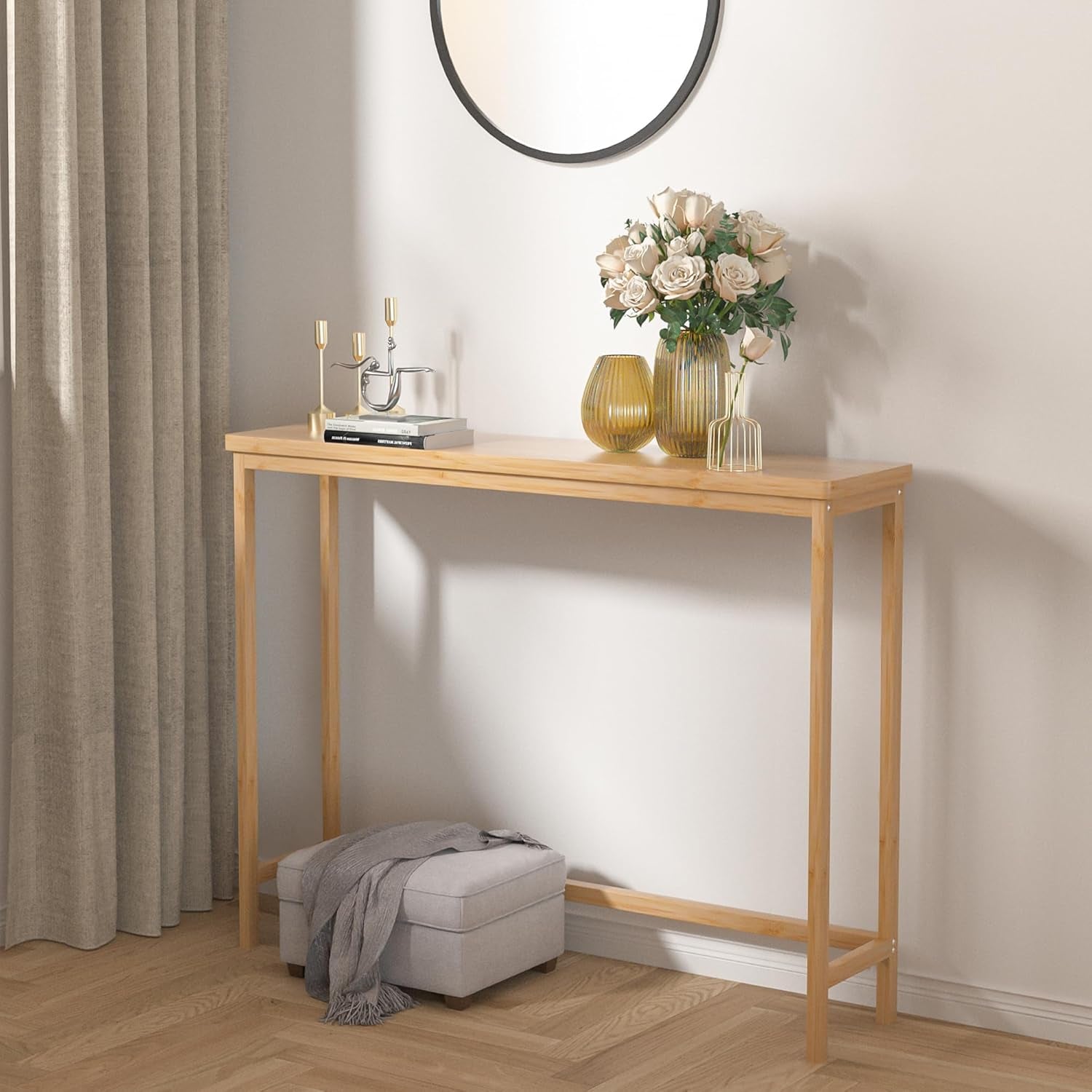 Console Table, Entryway Table, Narrow Sofa Table, 39" Bamboo Hallway Table for Entryway, Living Room, Bedroom, Foyer, Natural