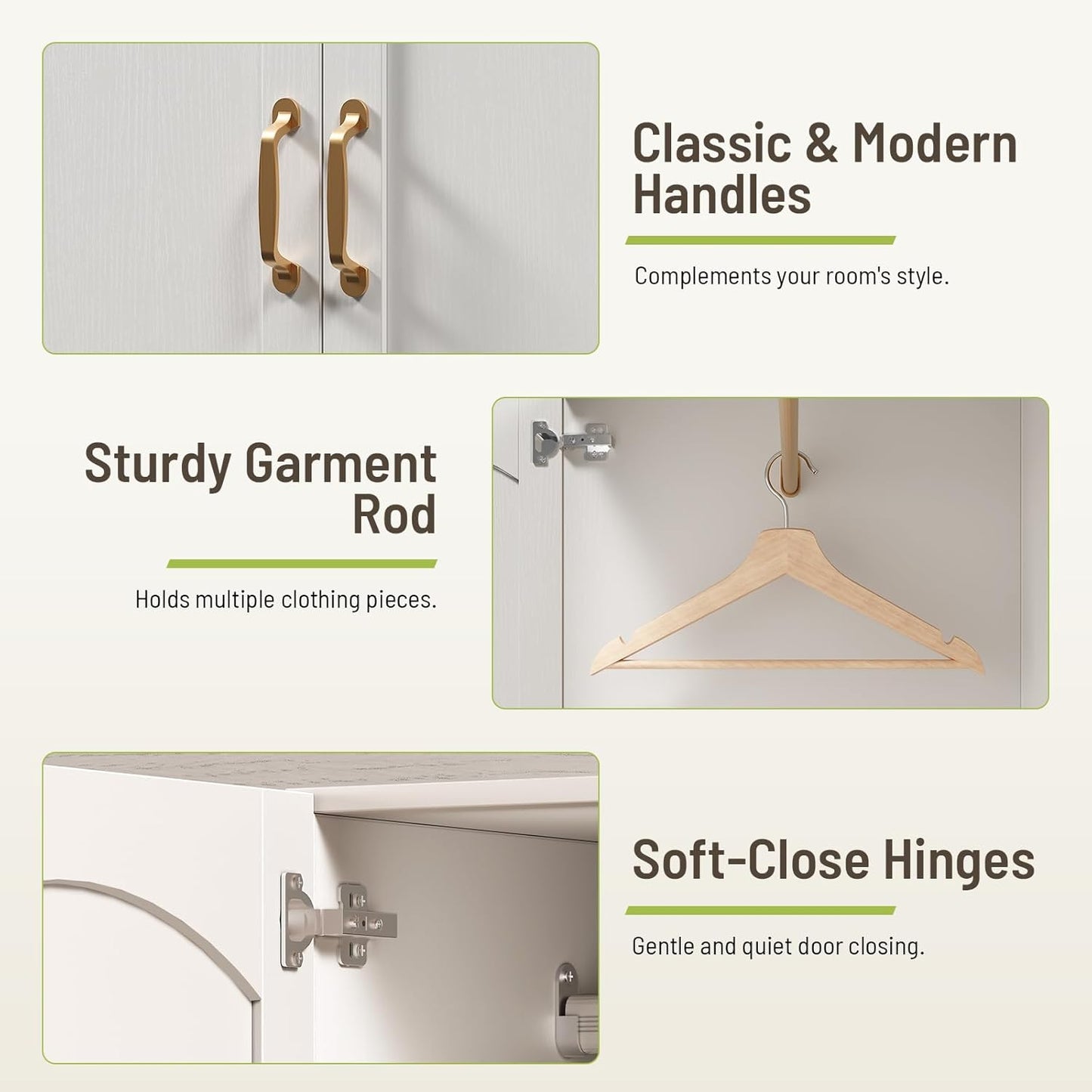 Armoire Wardrobe Closet with 2 Storage Drawers & 2 Door Cabinet, Bedroom Armoires with Full-Length Mirror, White Freestanding Wardrobe Combination with Hanging and Organizing Clothes for Home
