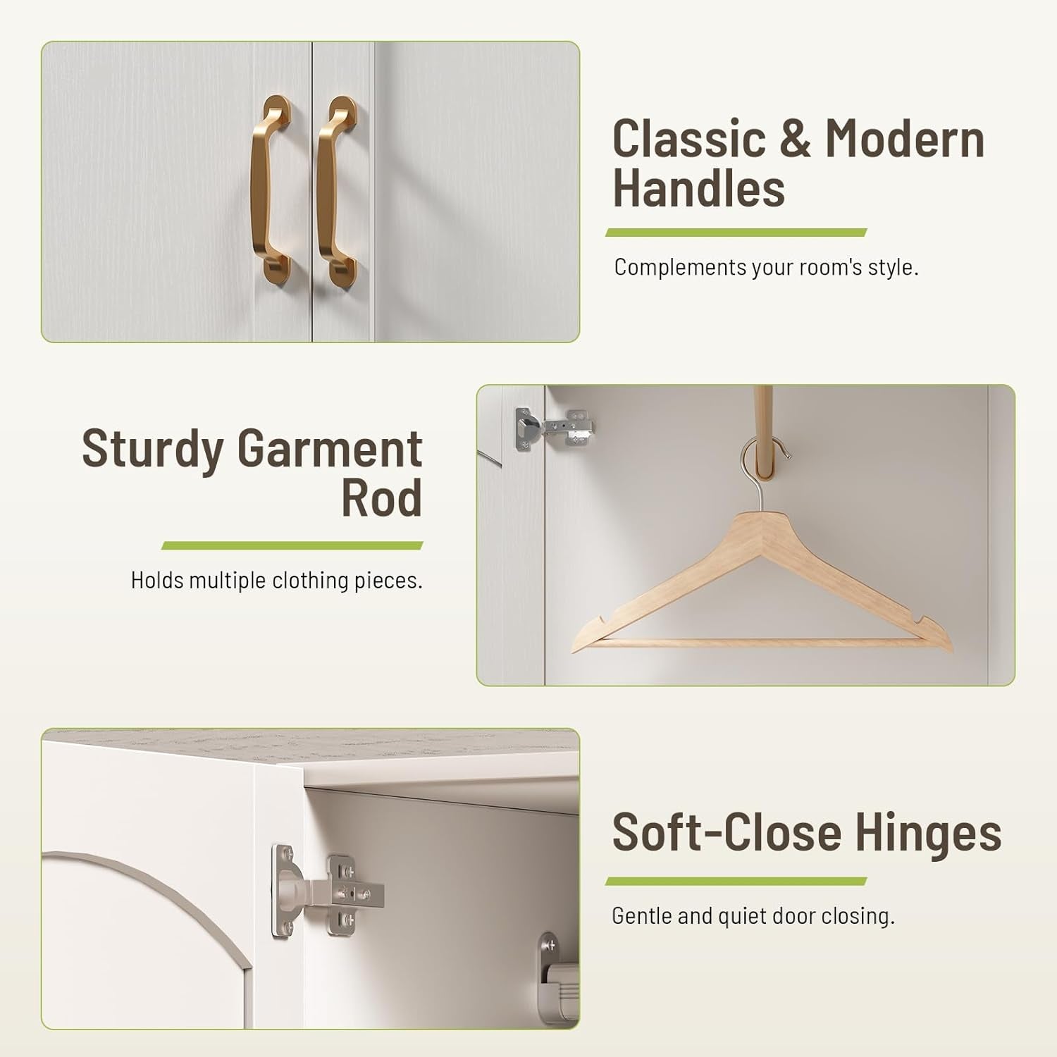 Armoire Wardrobe Closet with 2 Storage Drawers & 2 Door Cabinet, Bedroom Armoires with Full-Length Mirror, White Freestanding Wardrobe Combination with Hanging and Organizing Clothes for Home