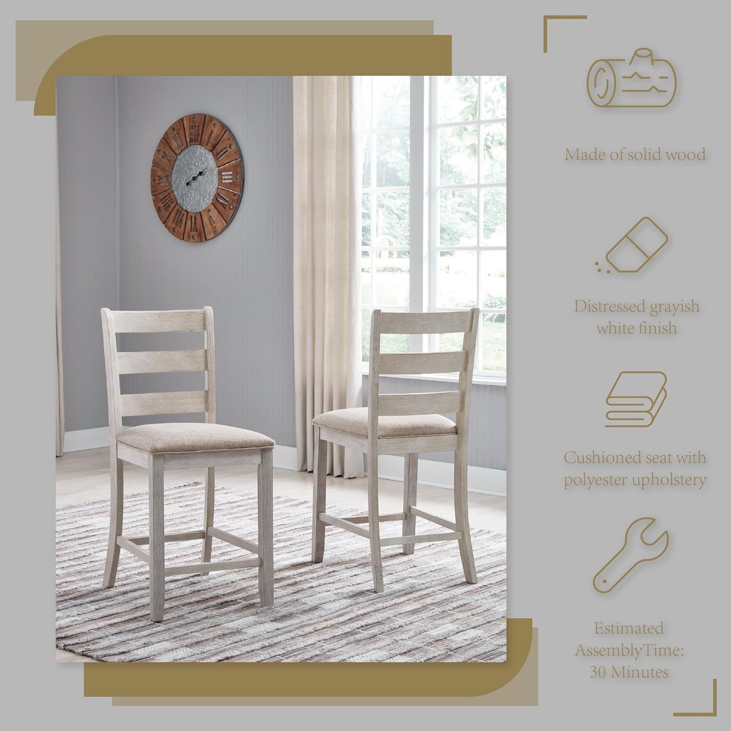 Skempton 24" Counter Height Upholstered Barstool, Set of 2, Antique White