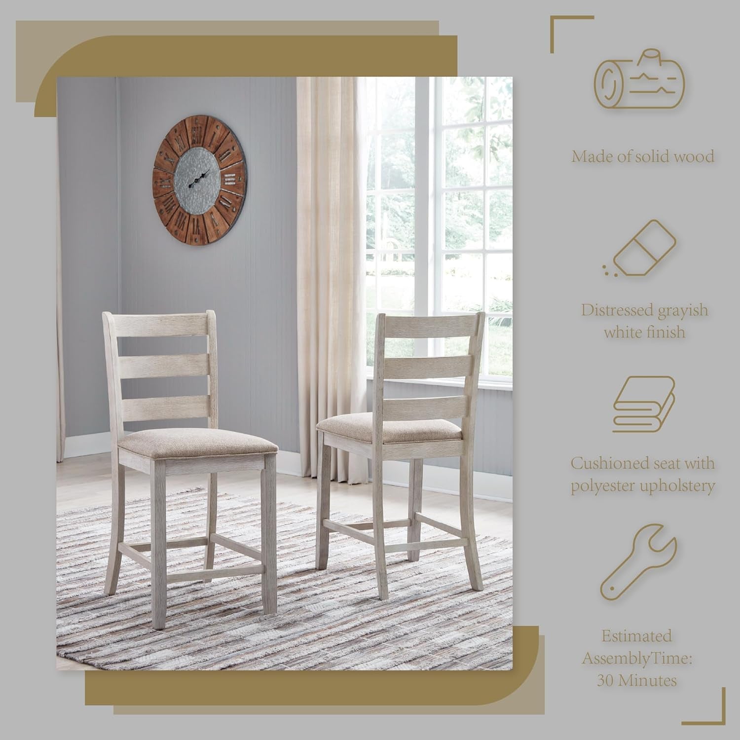 Skempton 24" Counter Height Upholstered Barstool, Set of 2, Antique White
