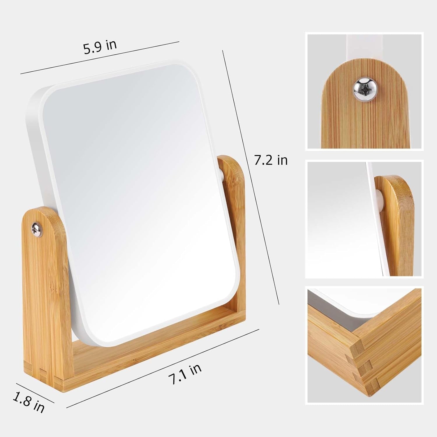 Vanity Makeup Mirror with Natural Bamboo Stand, Double Sided 360 Degree Swivel Magnifying Mirror, Tabletop Magnified Make up Mirror for Bathroom or Bedroom 8 Inch