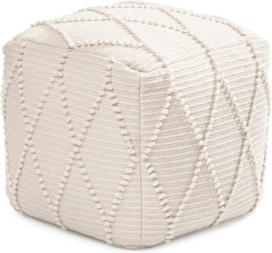 100% Handmade & Handcrafted Comfortable Home Décor Pouf Ottoman Footrest for Living Room, Bedroom, Nursery, Kidsroom, Patio Furniture - (19" X 19" X 17"- Ivory)