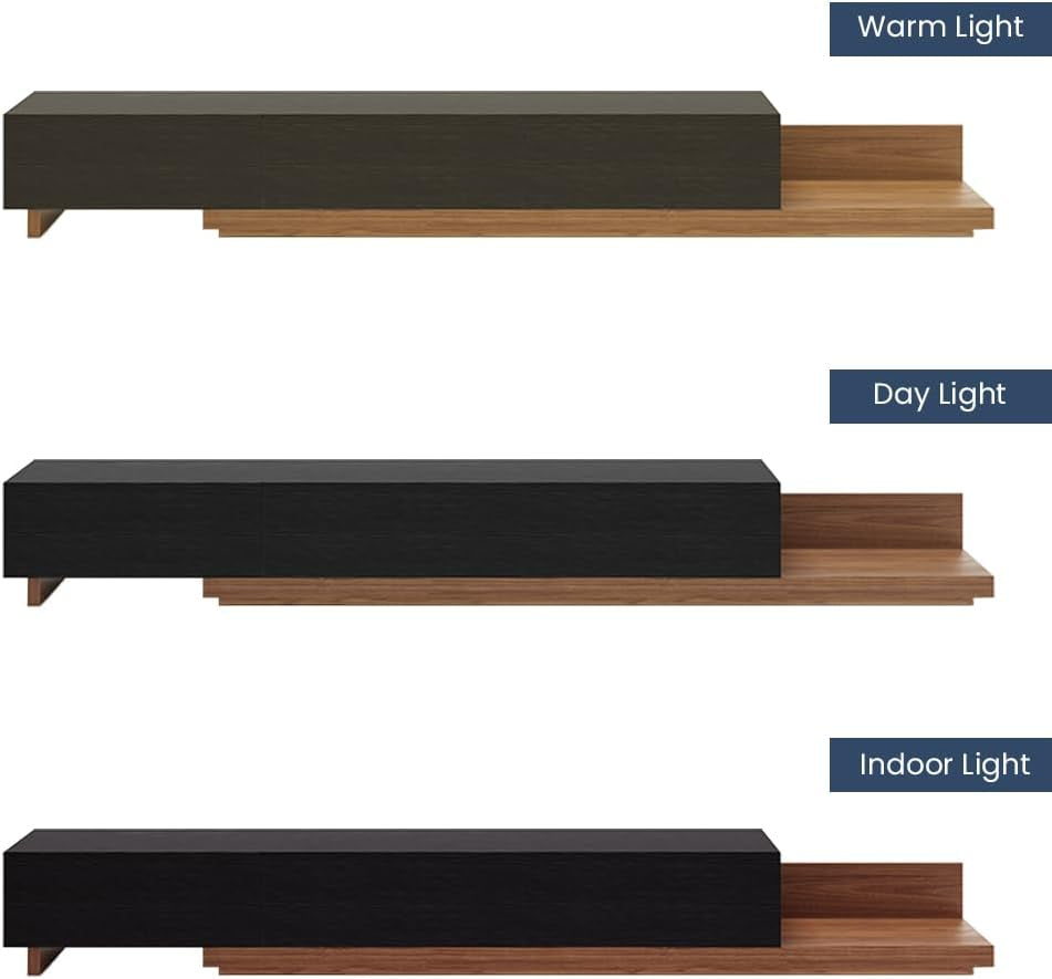 78"-156" Retractable TV Stand Partial Assemble Modern Entertainment Center with Storage Wood Media Console Extendable Low Reversible TV Stand with Drawers Walnut Mix Oak Black