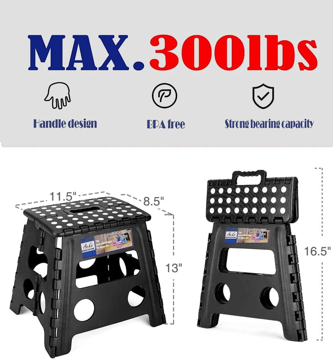 Folding Step Stool 13 Inch Heavy Duty Plastic Foldable Step Stool for Kids and Adults, Small Collapsible Fold up Stepping Stool 1 Pack