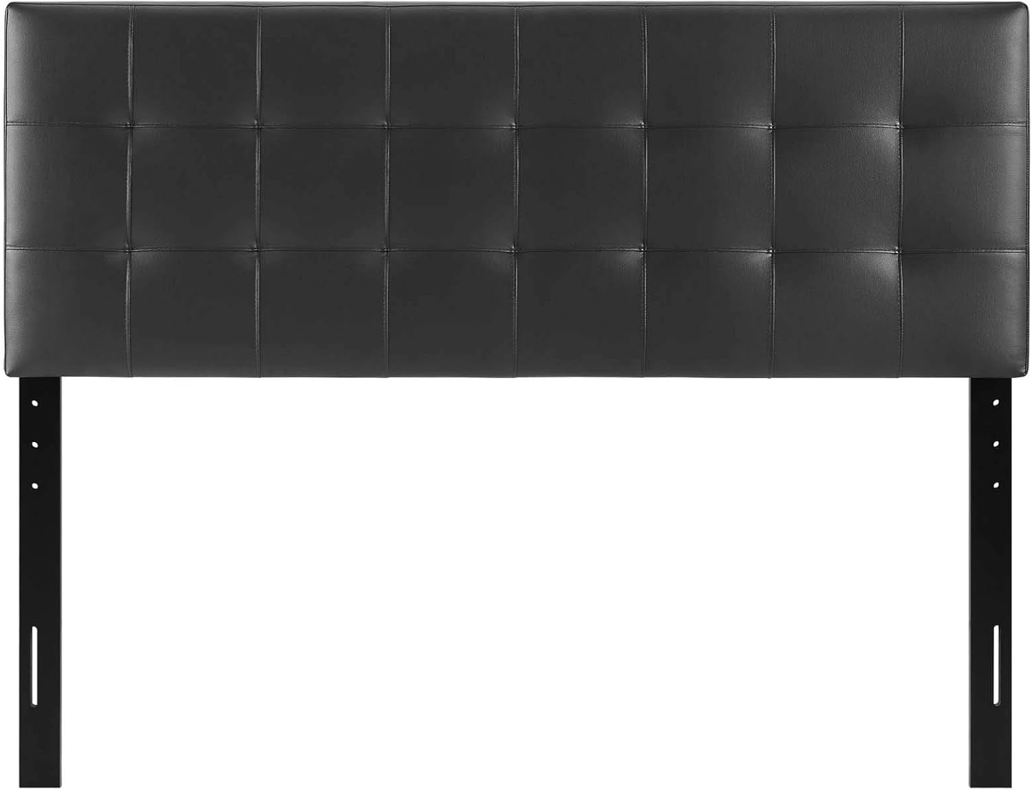 Lily Tufted Faux Leather Upholstered Queen Headboard in Black