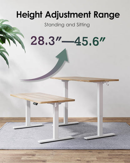 Electric Height Adjustable Standing Desk 47.2×23.6 Inch, Sit Stand Desk with Splice Board, Memory Controller, White Frame & Maple Top Computer Workstation for Home Office