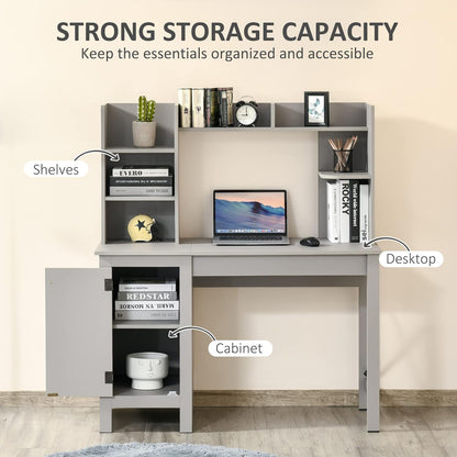 Farmhouse Computer Desk with Hutch and Cabinet, Home Office Desk with Storage, for Study, Light Grey
