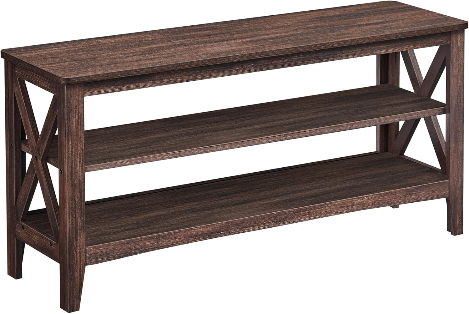 , Entryway Storage Bench, 2-Tier Shoe Rack, 11.8 X 39.4 X 18.9 Inches, Holds up to 600 Lb, Farmhouse Style, for Living Room, Bedroom, Maroon Brown ULSB153K51