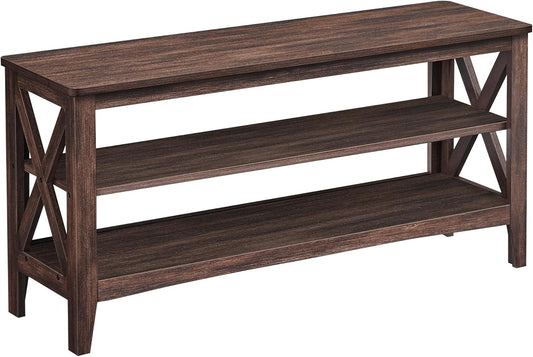 , Entryway Storage Bench, 2-Tier Shoe Rack, 11.8 X 39.4 X 18.9 Inches, Holds up to 600 Lb, Farmhouse Style, for Living Room, Bedroom, Maroon Brown ULSB153K51