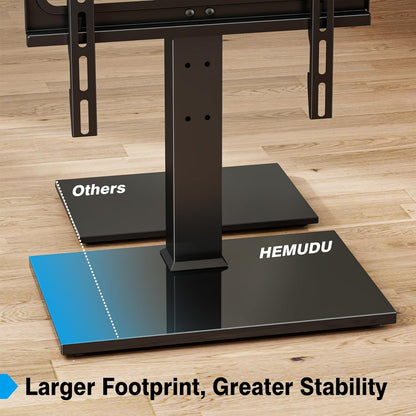 Universal TV Stand - Table Top TV Stand for 27-60 Inch LCD LED Tvs - 9 Level Height Adjustable TV Base Stand with Tempered Glass Base & Wire Management, VESA 400X400Mm