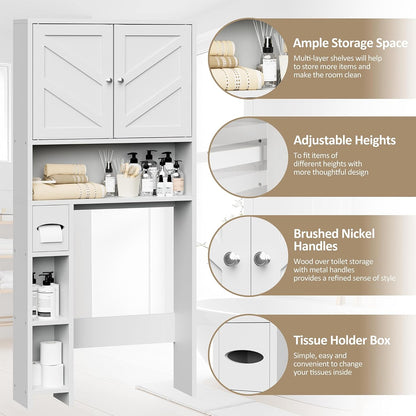 over Toilet Storage Cabinet with Toilet Paper Holder Stand, Freestanding Bathroom Storage Organizer Cabinet Space Saver W/Adjustable Shelf, White