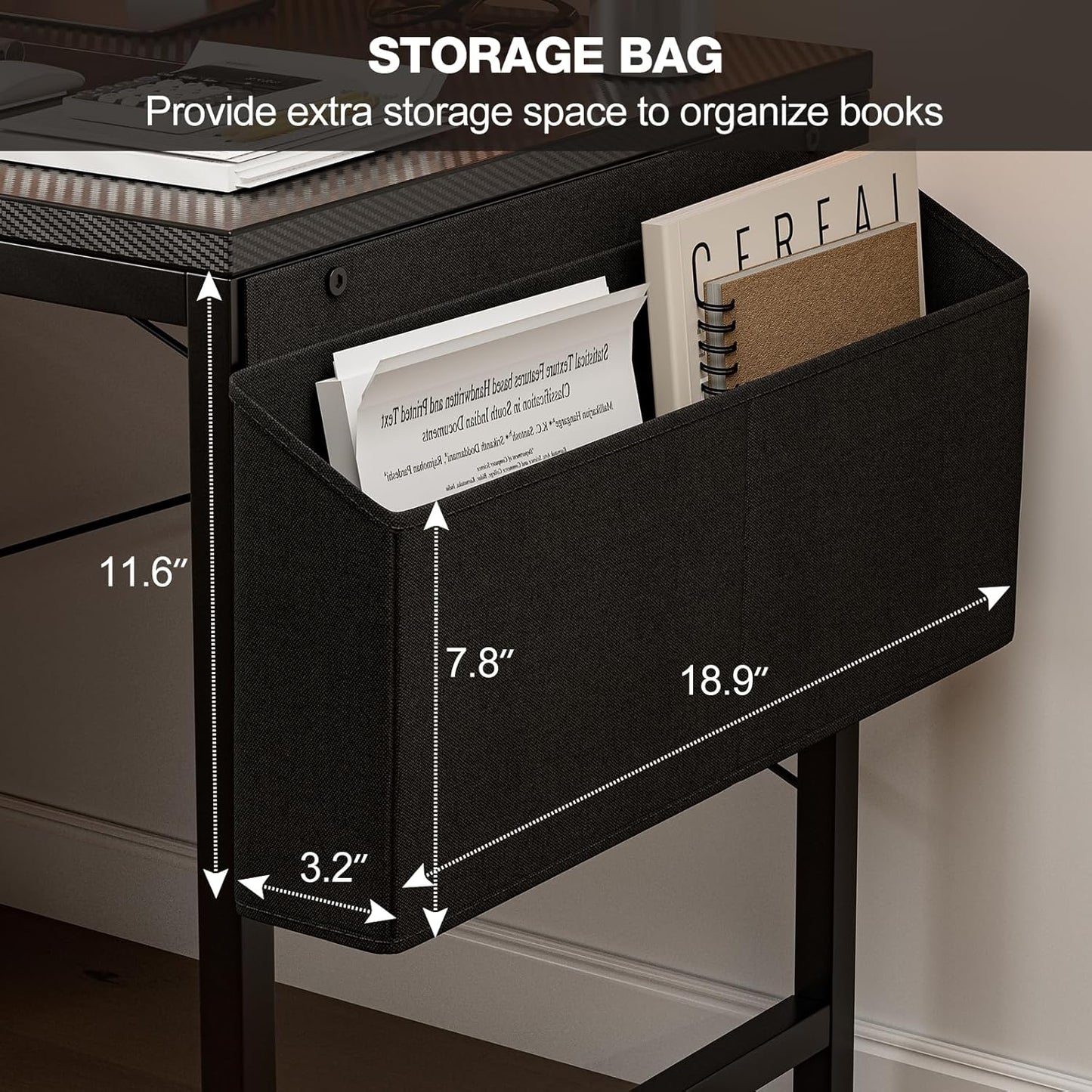 Gaming Desk 40 Inch with Power Outlet and LED Light, Computer Desk with Reversible Shelves and Storage Drawer, Pc Small Desk for Home Office Table with Bag, Carbon Fiber Black