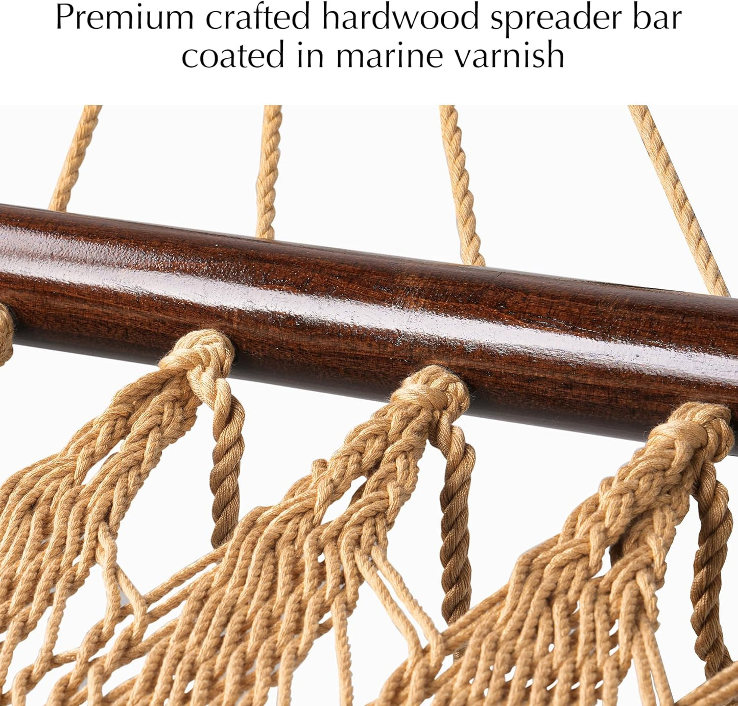 2 Person Caribbean Rope Hammocks for Outside, 12Ft Handwoven Polyester Double Hammock with Spreader Bar for Outdoor Indoor, Max 600 Lbs Capacity (Tan)