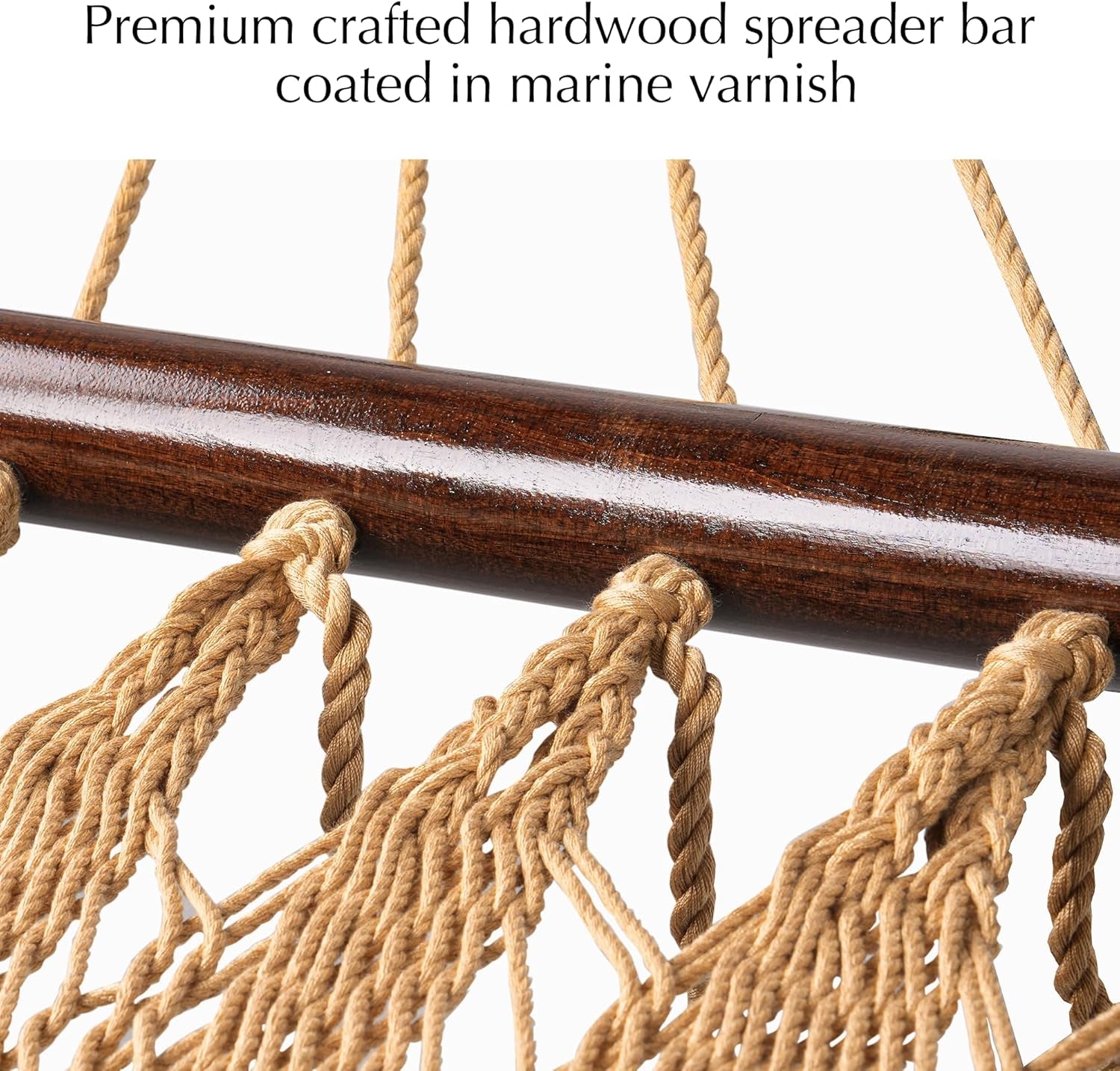 2 Person Caribbean Rope Hammocks for Outside, 12Ft Handwoven Polyester Double Hammock with Spreader Bar for Outdoor Indoor, Max 600 Lbs Capacity (Tan)