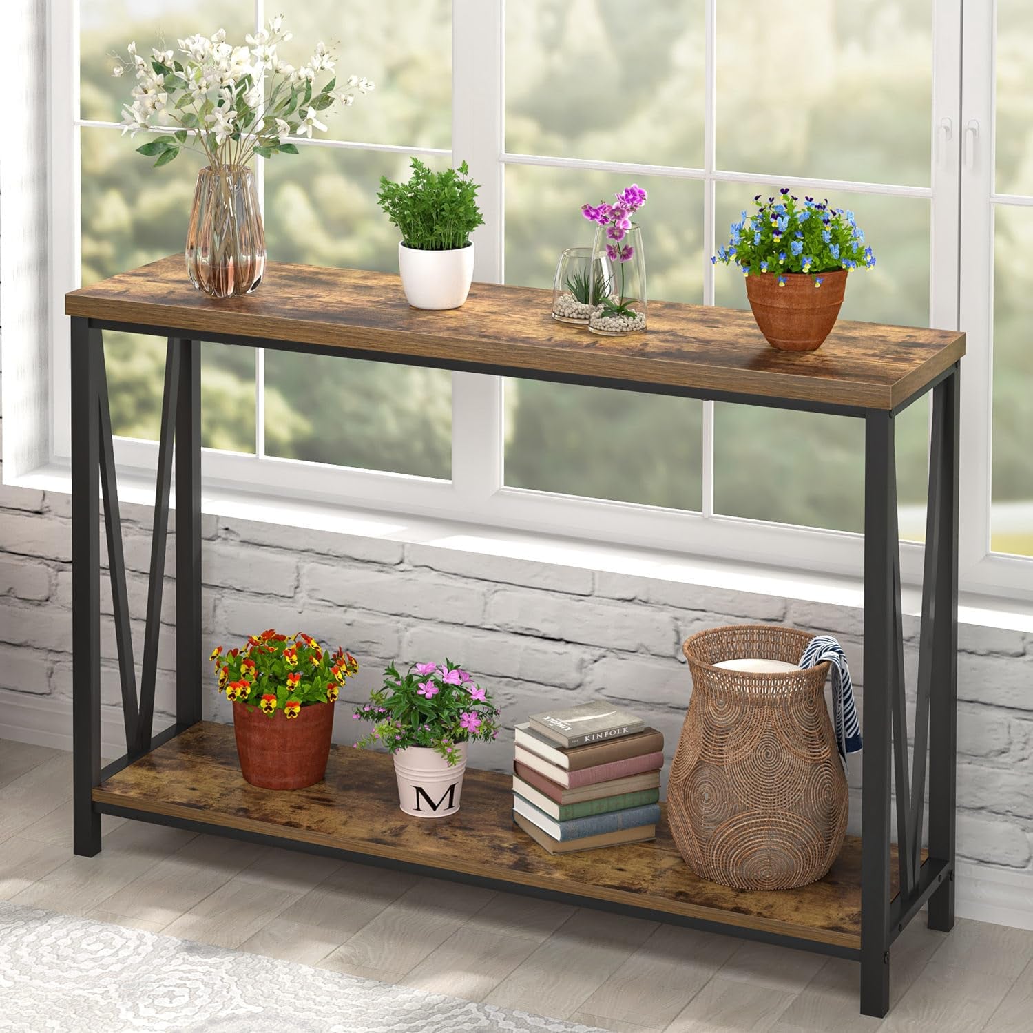 Entryway Table, Narrow Sofa Console Tables behind Couch, Modern Entry Table for Hallway Entrance Living Room, Rustic Brown