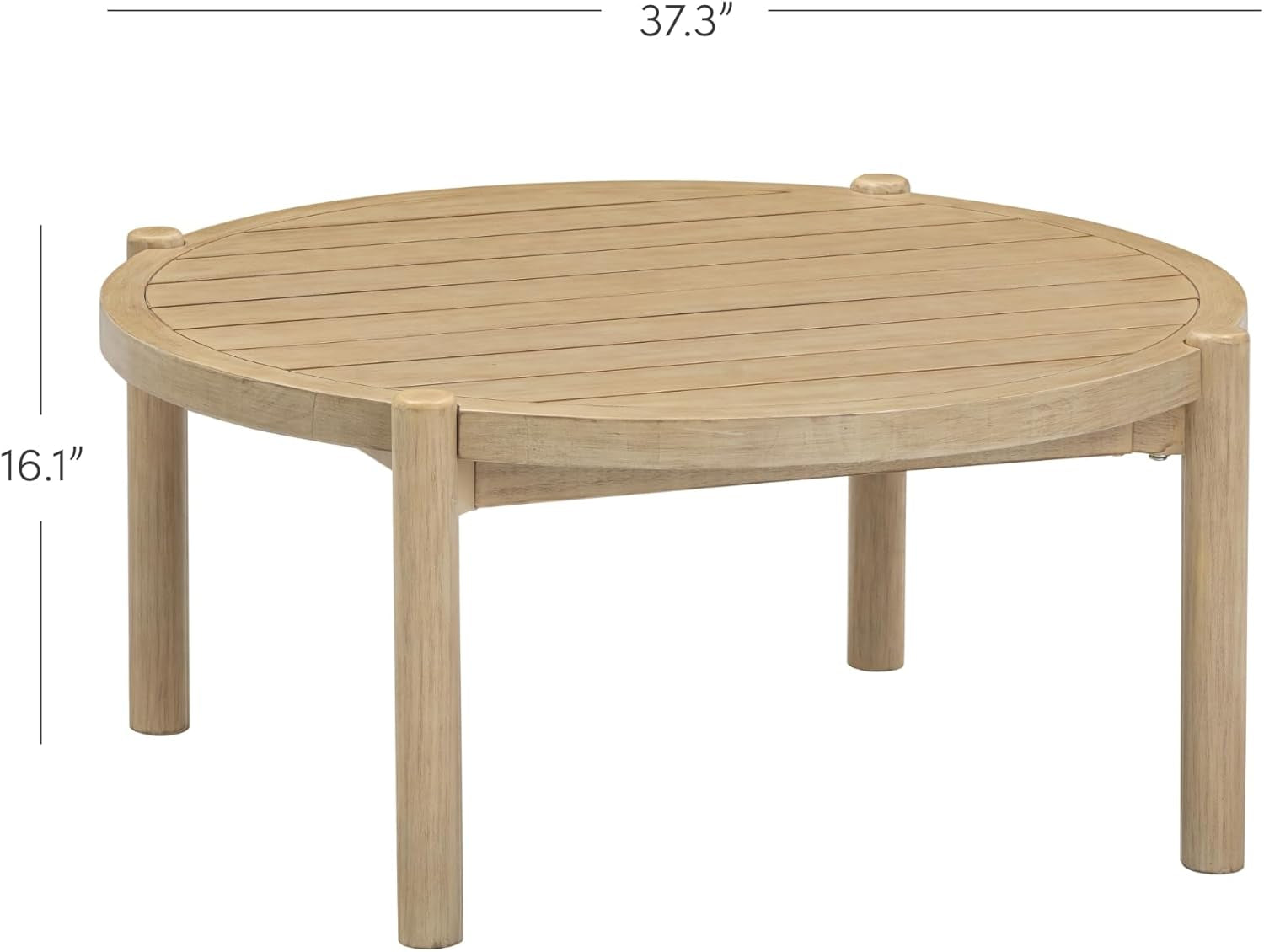 Bora round Outdoor Coffee Table, Farmhouse Wood Coffee Table for Patio or Porch, Solid Acacia Wood