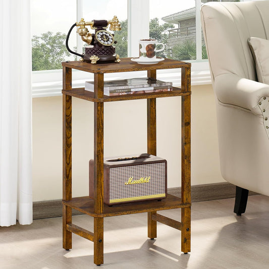 Side Table End Table Tall Night Stand 3-Tier for Living Room Bedroom Bathroom Office Furniture Brown