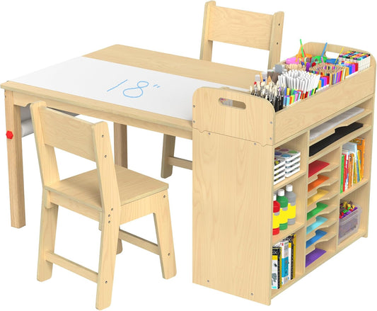 Kids Art Table and Chairs Set, Craft Desk with Large Storage and Portable Art Supply Organizer for Children Ages 8-12, 47" L X 30" W