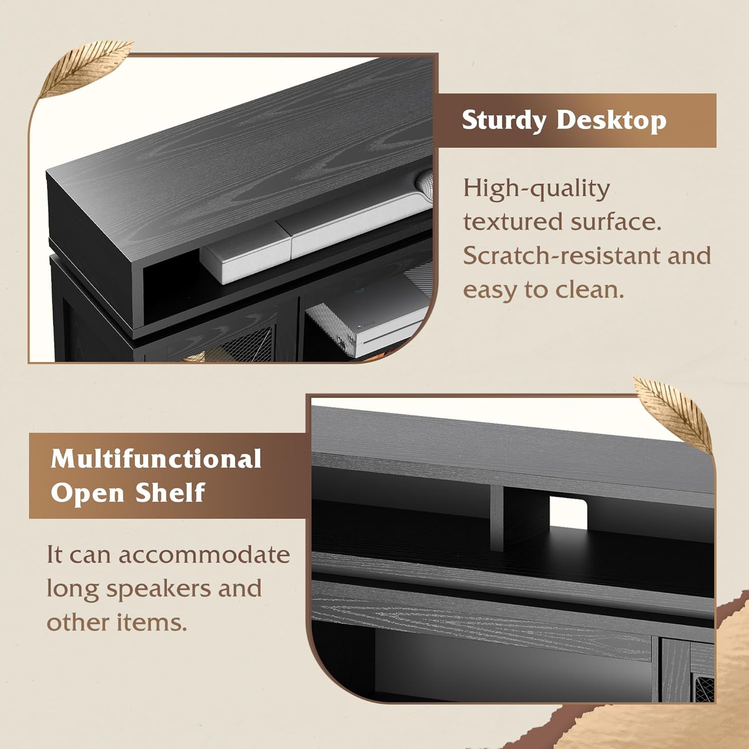 Farmhouse TV Stand for 65 Inch TV, Tall Entertainment Center with Storage Cabinets, Media Console TV Cabinet with LED for Living Room and Bedroom, Black