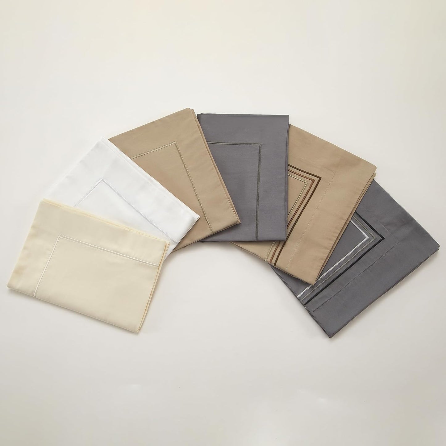 King Size Pillow Shams Set of 2, 100% Cotton Pillowcases with 3 Embroidered, 300TC Elegant Luxury Hotel Decorative Pillow Cases with Envelope Closure, Khaki 20X36 Inches